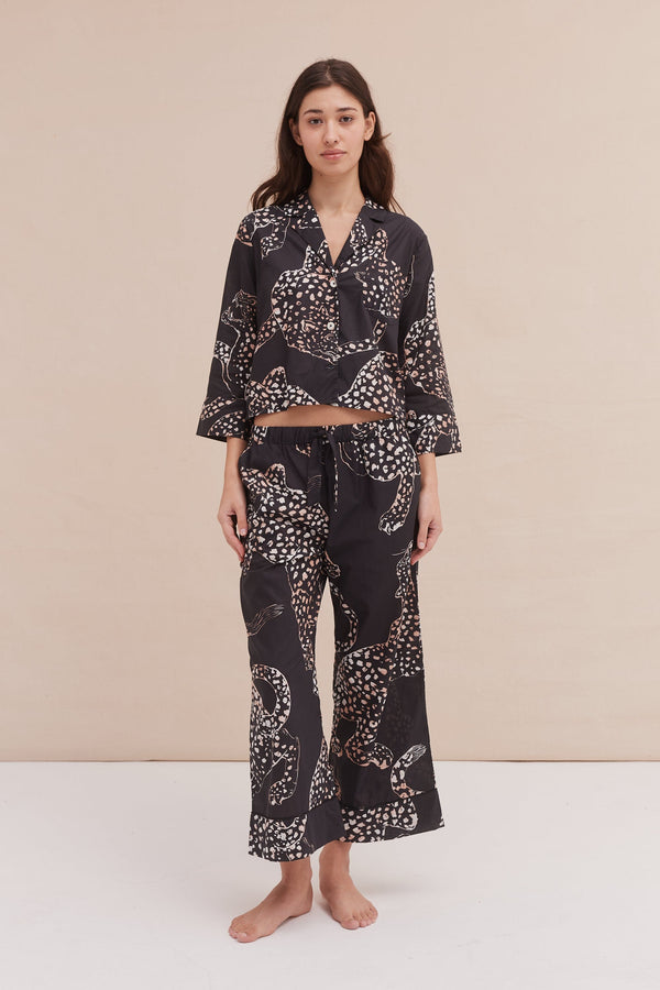 desmond & dempsey Boxy Shirt and Wide Leg Trouser Set The Jag Print Navy