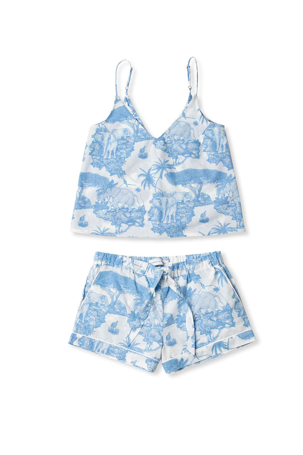 Desmond & Dempsey Cami Top And Shorts Set Loxodonta Print Blue