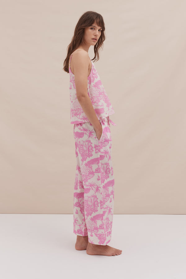 Desmond & Dempsey Cami Top And Wide Leg Trouser Set Loxodonta Print Pink