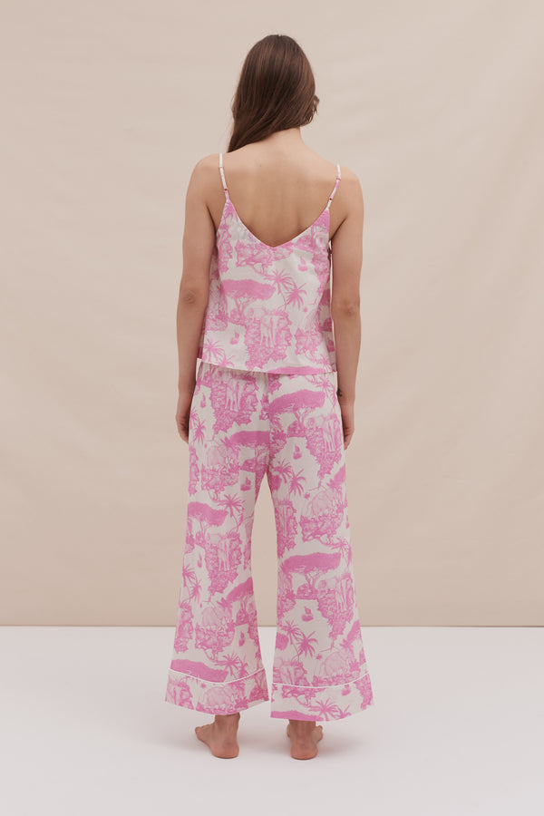 Desmond & Dempsey Cami Top And Wide Leg Trouser Set Loxodonta Print Pink
