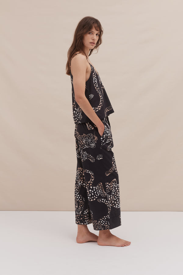 Desmond & Dempsey Cami Top And Wide Leg Trouser Set The Jag Print Navy