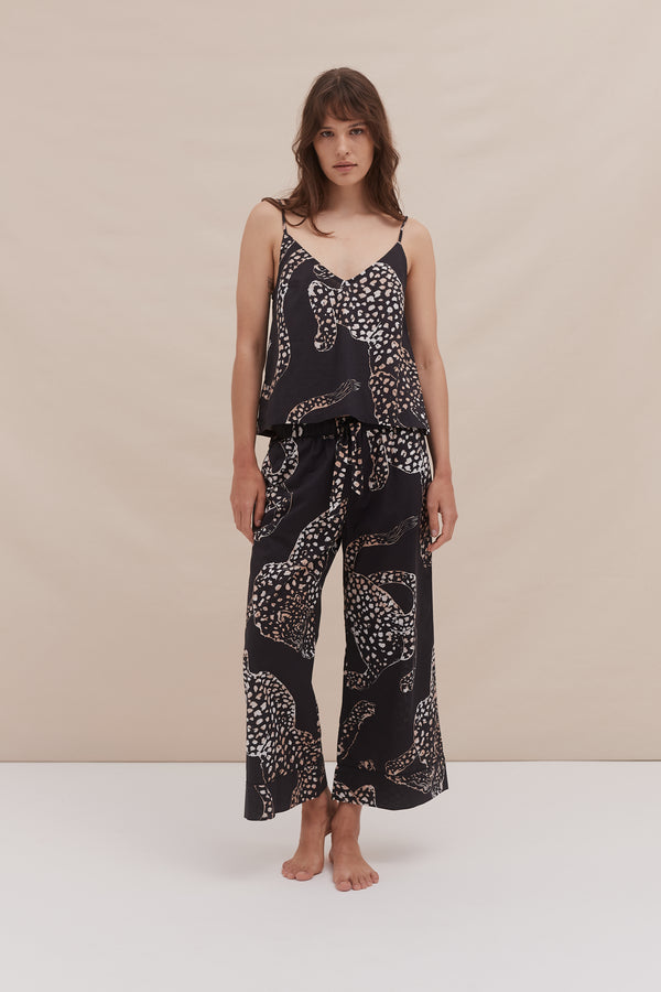 desmond & dempsey Cami Top and Wide Leg Trouser Set The Jag Print Navy