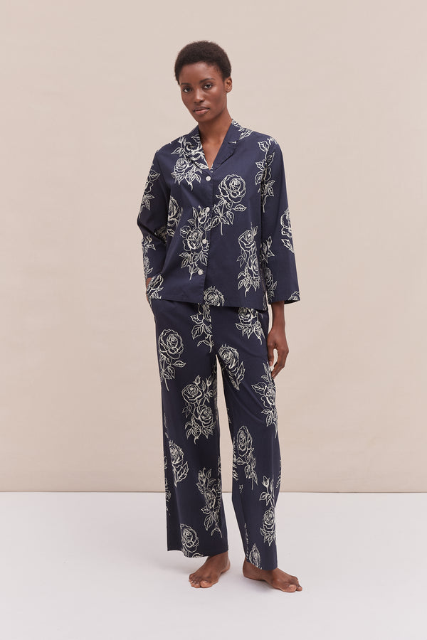 desmond & dempsey 402 Long Pyjama Set Posy Navy