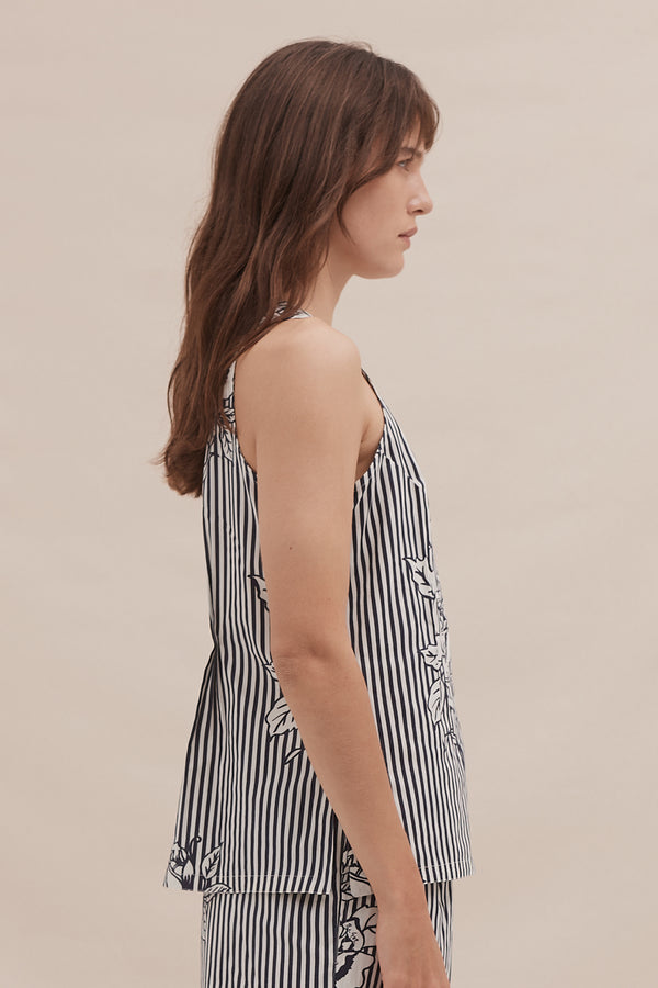 Desmond & Dempsey 402 Pinstripe Rose Navy