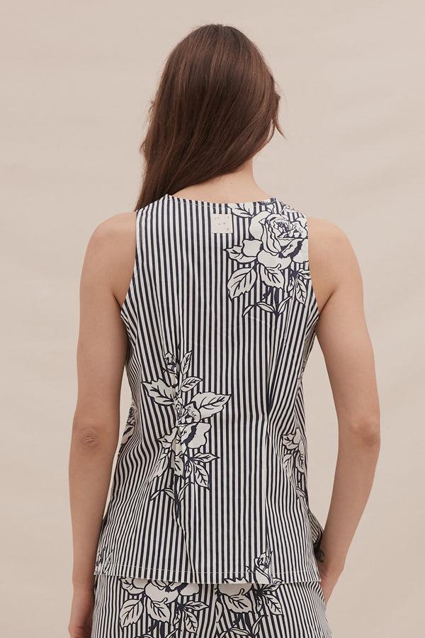 Desmond & Dempsey 402 Pinstripe Rose Navy