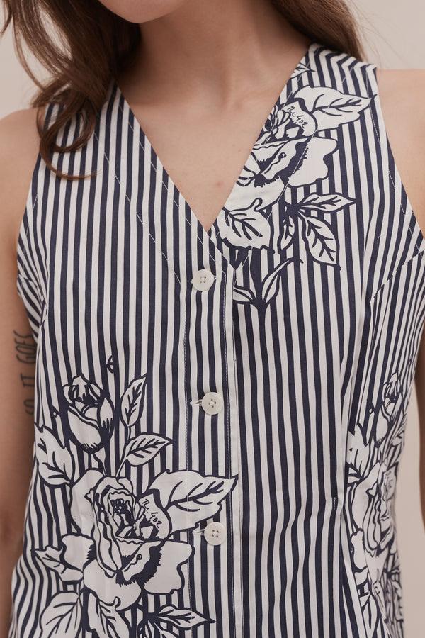 Desmond & Dempsey 402 Pinstripe Rose Navy