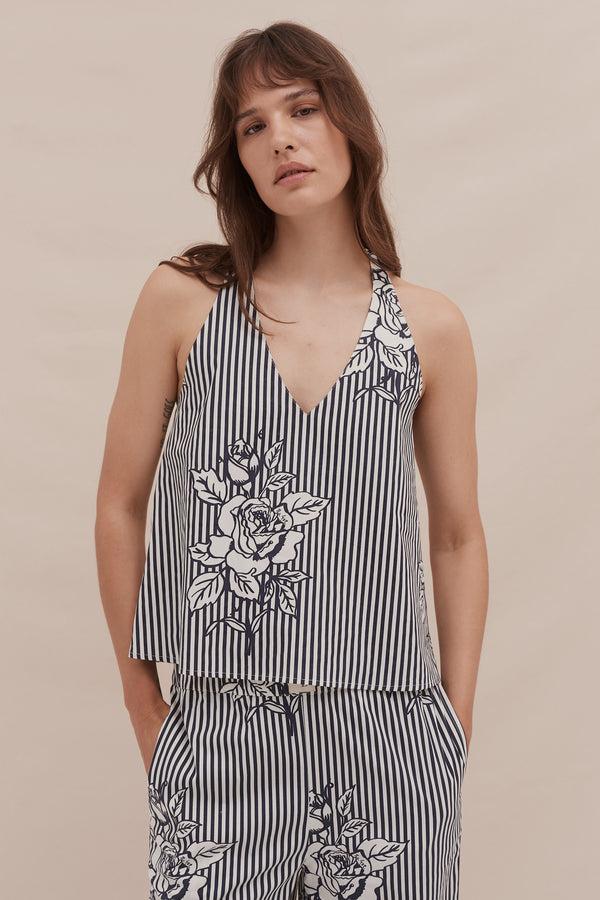 desmond & dempsey 402 Pinstripe Rose Navy