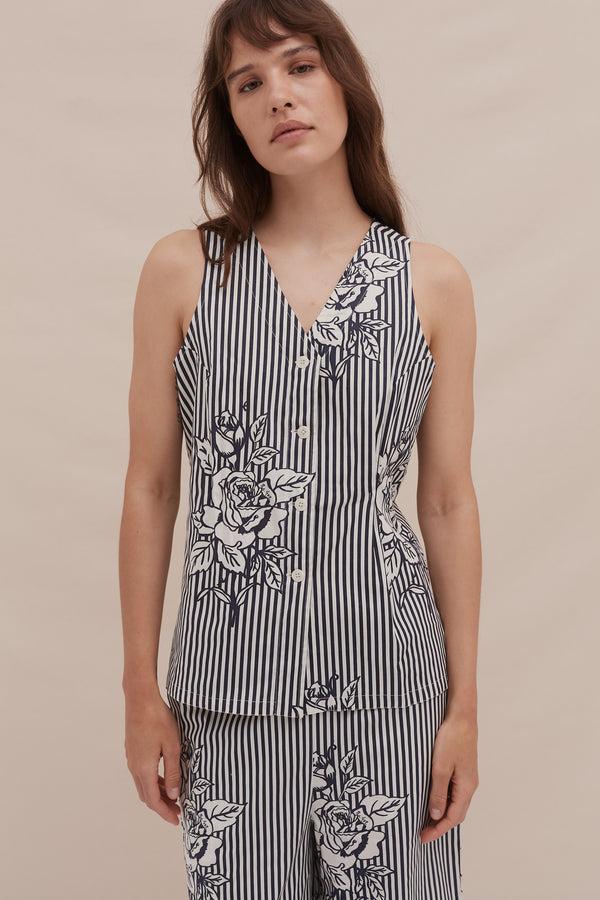 desmond & dempsey 402 Pinstripe Rose Navy