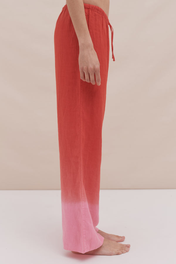 Desmond & Dempsey Dip Dye Red/Pink Linen