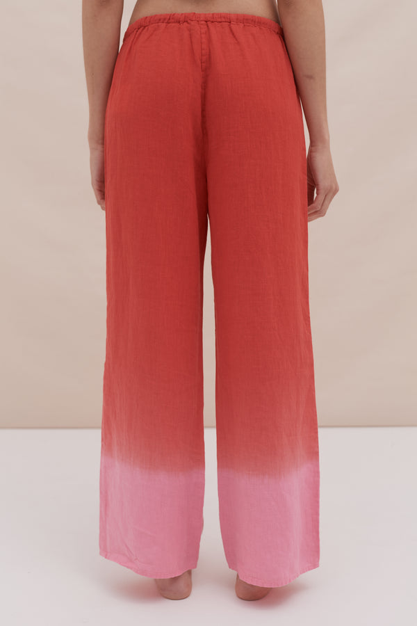 Desmond & Dempsey Dip Dye Red/Pink Linen