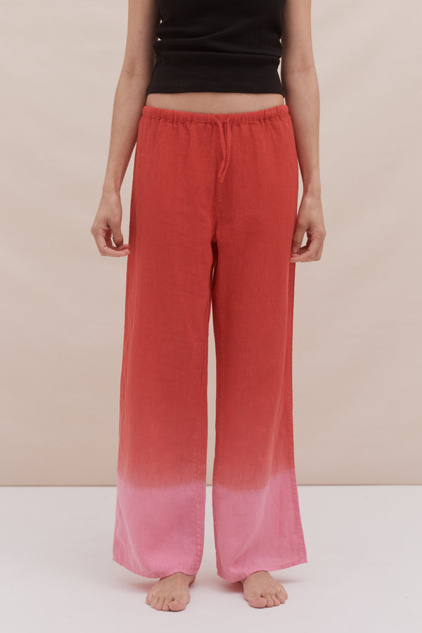 Desmond & Dempsey Dip Dye Red/Pink Linen