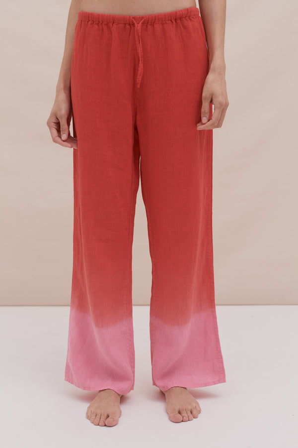 desmond & dempsey Dip Dye Red/Pink Linen