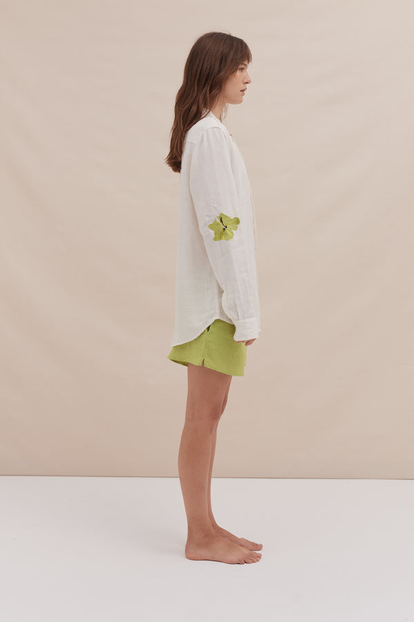 Desmond & Dempsey Embroidered Linen Cream/Lime