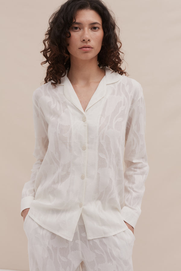 Desmond & Dempsey Floral Jacquard White