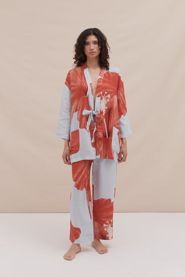 Desmond & Dempsey Grand Hibiscus Blue/Red