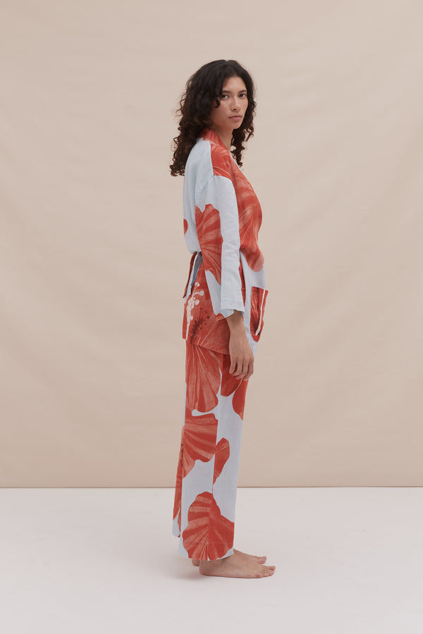 Desmond & Dempsey Grand Hibiscus Blue/Red