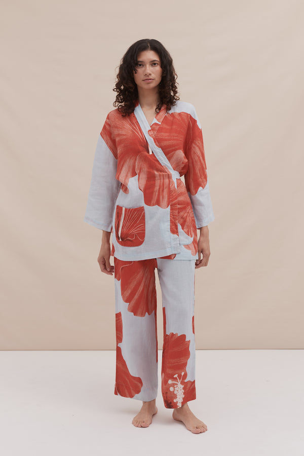 desmond & dempsey Grand Hibiscus Blue/Red