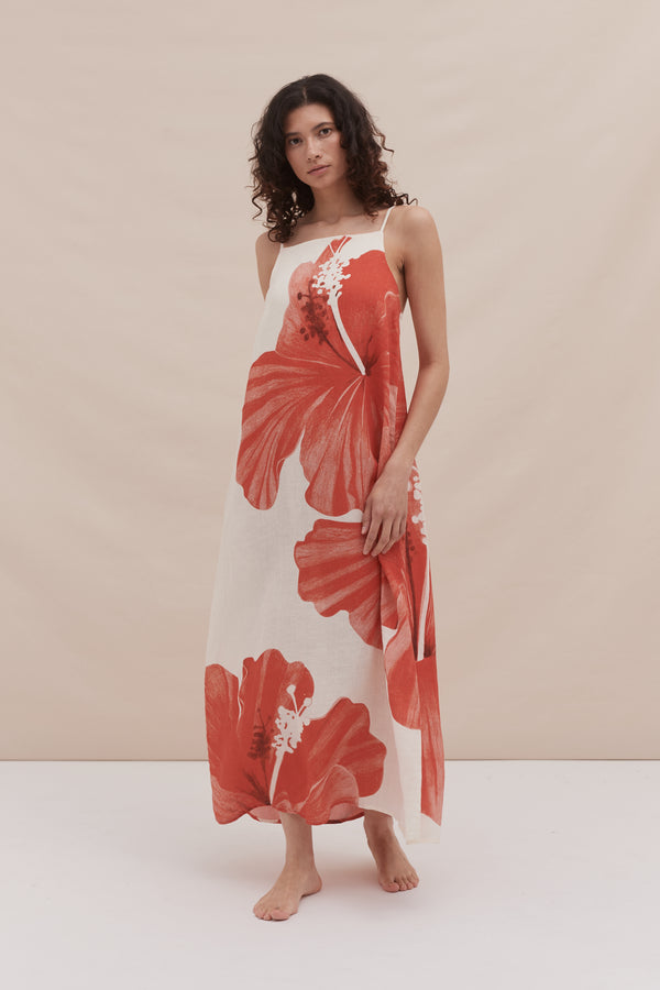 desmond & dempsey Grand Hibiscus Cream/Red