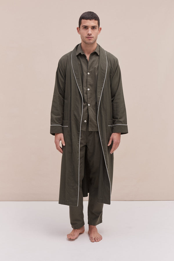 desmond & dempsey His Robe Brushed Cotton Khaki