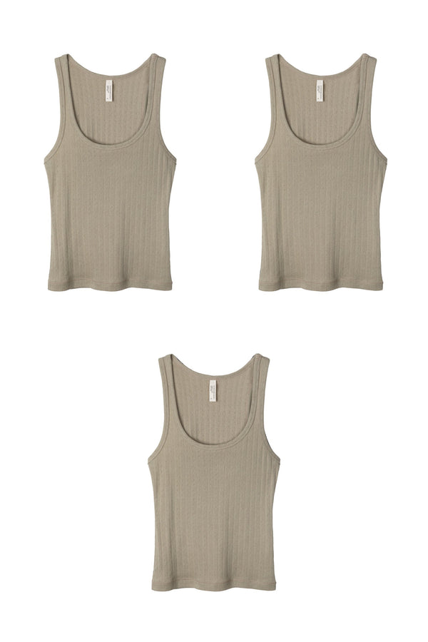 desmond & dempsey Tank Top Set of Three Khaki