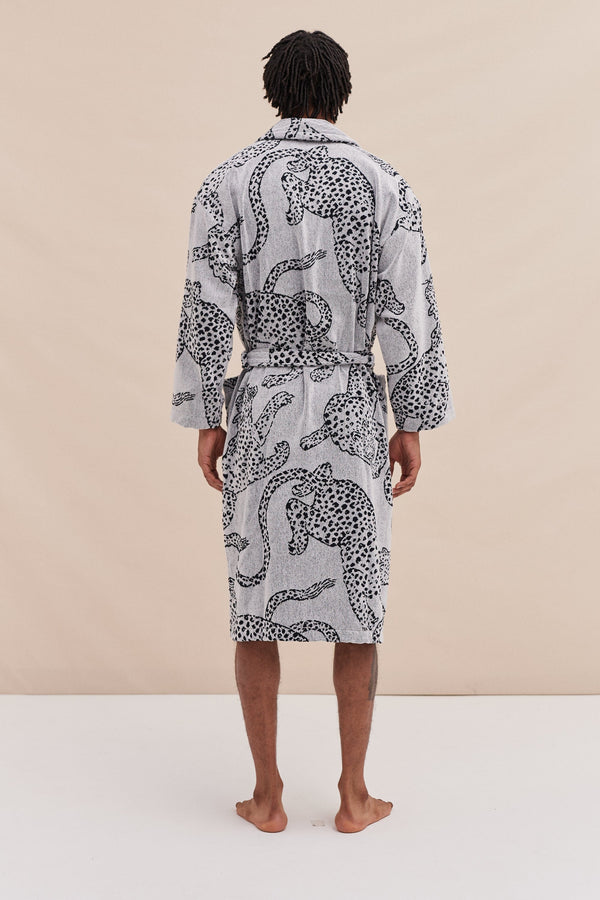 Desmond & Dempsey Unisex Towel Robe Jag Print Cream