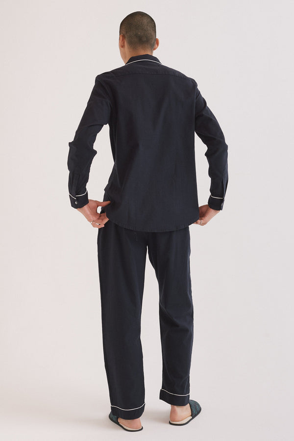 Desmond & Dempsey Men's Long Pyjama Set Navy Brushed Cotton
