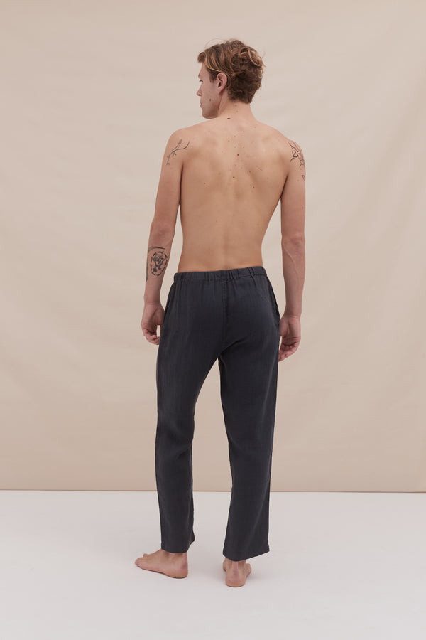 Desmond & Dempsey Men's Tapered Pyjama Trousers Petrol Linen