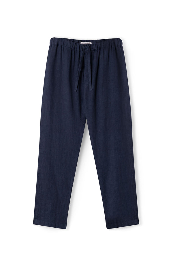 Desmond & Dempsey Men's Tapered Pyjama Trousers Petrol Linen