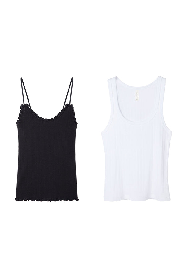 desmond & dempsey Multi Tank Top Set of Two Black/White