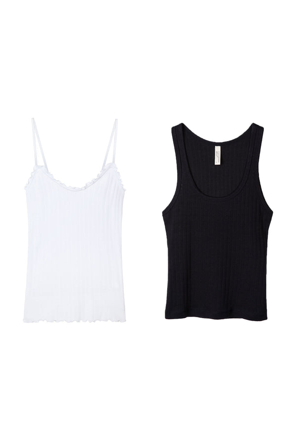 desmond & dempsey Multi Tank Top Set of Two White/Black