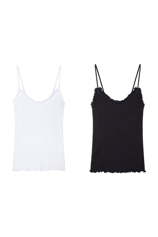 desmond & dempsey Soft V Tank Top Set of Two White/Black