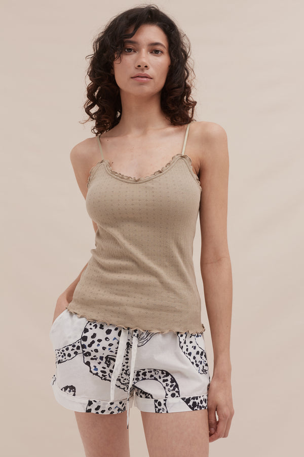 Desmond & Dempsey Soft V Tank Top & Shorts Set Khaki/The Jag Print Cream