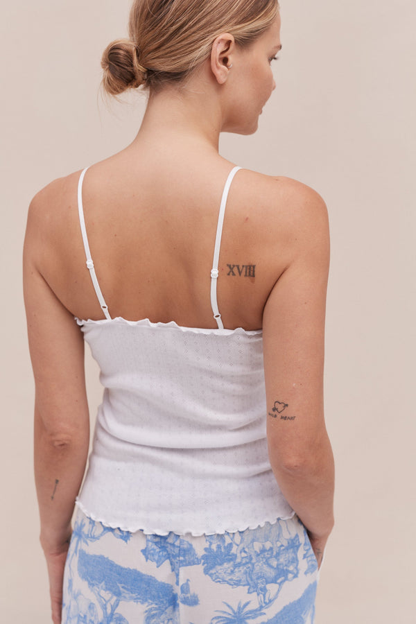 Desmond & Dempsey Soft V Tank Top & Wide Leg Trouser Set White/Loxodonta Print Blue