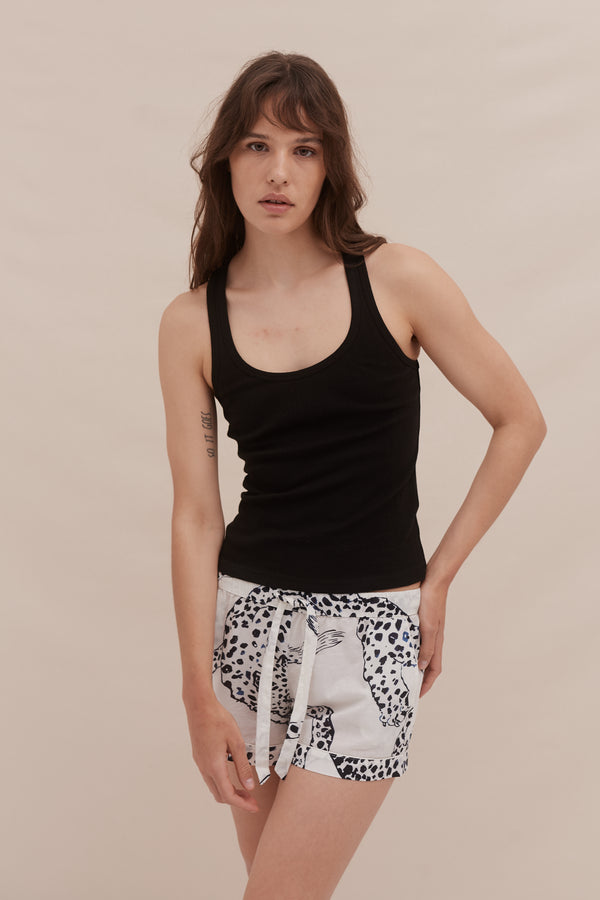Desmond & Dempsey Tank Top & Shorts Set Black/The Jag Print Cream