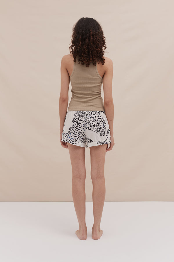 Desmond & Dempsey Tank Top & Shorts Set Khaki/The Jag Print Cream