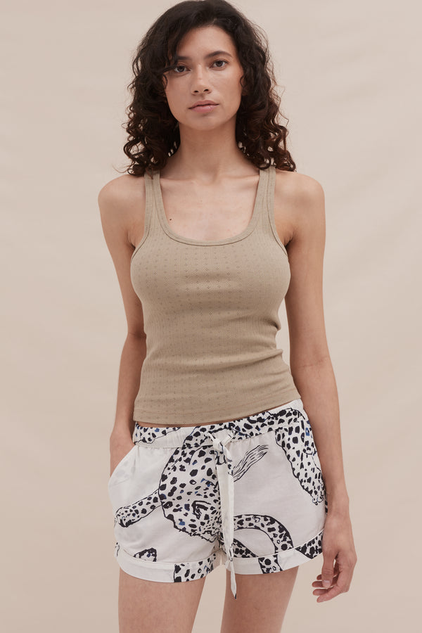 Desmond & Dempsey Tank Top & Shorts Set Khaki/The Jag Print Cream