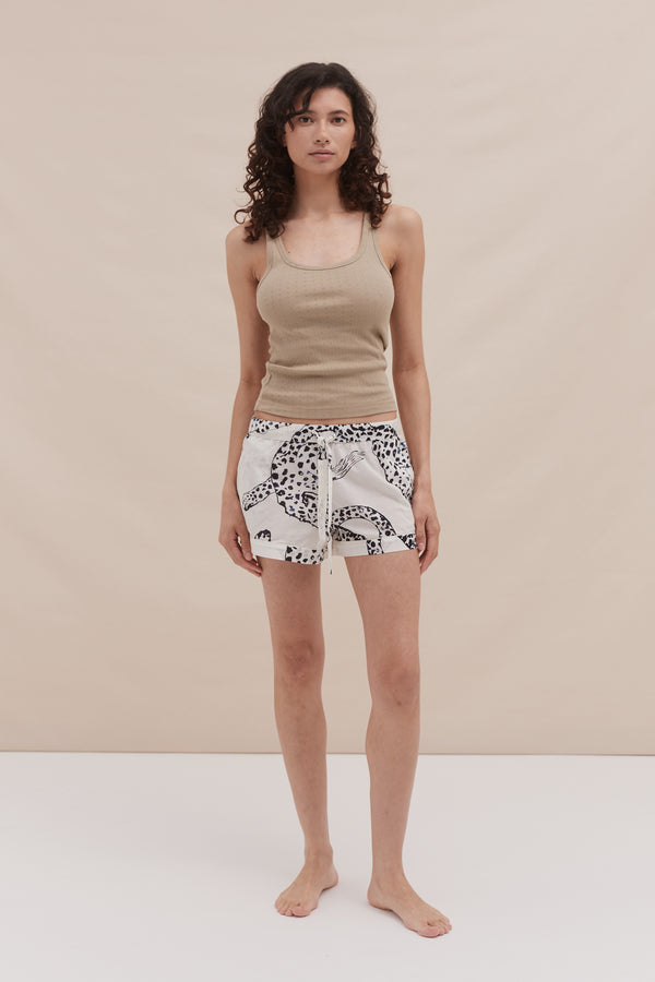 desmond & dempsey Tank Top & Shorts Set Khaki/The Jag Print Cream