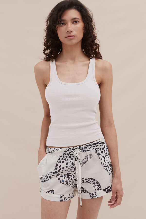Desmond & Dempsey Tank Top & Shorts Set White/The Jag Print Cream