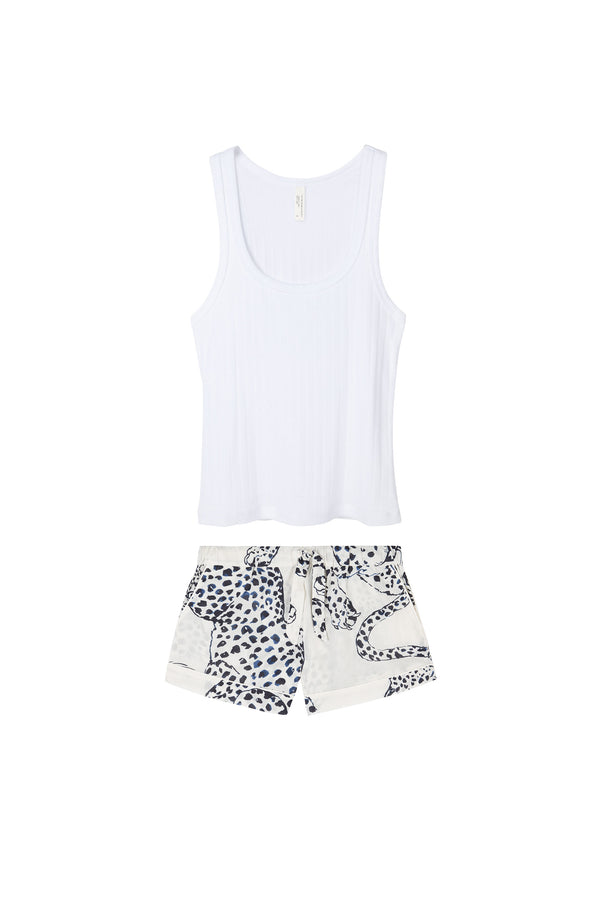 Desmond & Dempsey Tank Top & Shorts Set White/The Jag Print Cream