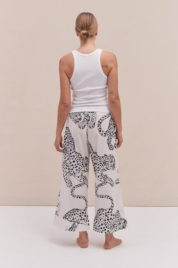 Desmond & Dempsey Tank Top & Wide Leg Trouser Set White/The Jag Print Cream