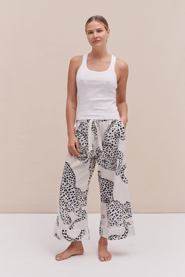 desmond & dempsey Tank Top & Wide Leg Trouser Set White/The Jag Print Cream