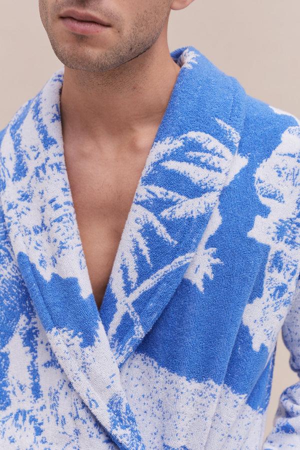 Desmond & Dempsey Unisex Towel Robe Loxodonta Print Blue