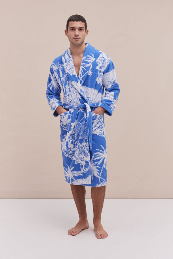 desmond & dempsey Unisex Towel Robe Loxodonta Print Blue
