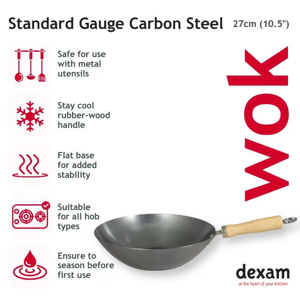 Dexam 10.5"/27cm Standard Gauge Uncoated Carbon Steel Wok