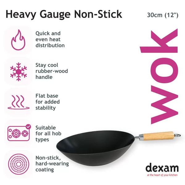 Dexam 12"/30cm Heavy Gauge Non-Stick Carbon Steel Wok