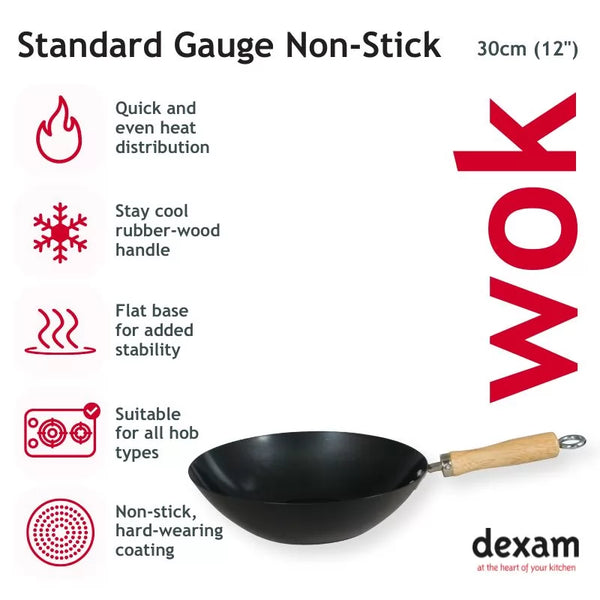 Dexam 12"/30cm Standard Gauge Non-Stick Carbon Steel Wok