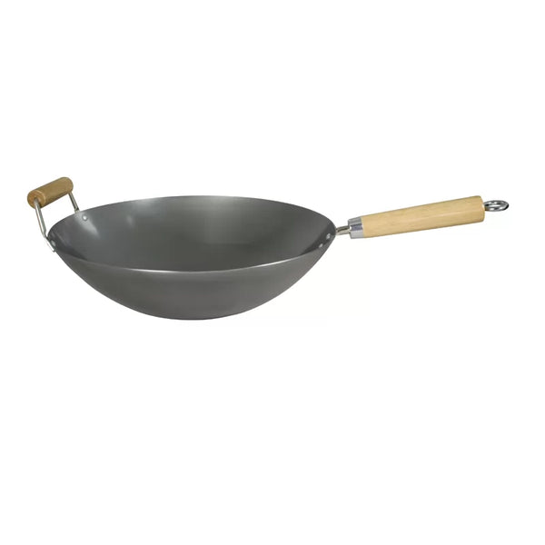 dexam 14"/36cm Heavy Gauge Uncoated Carbon Steel Wok with Helper Handle
