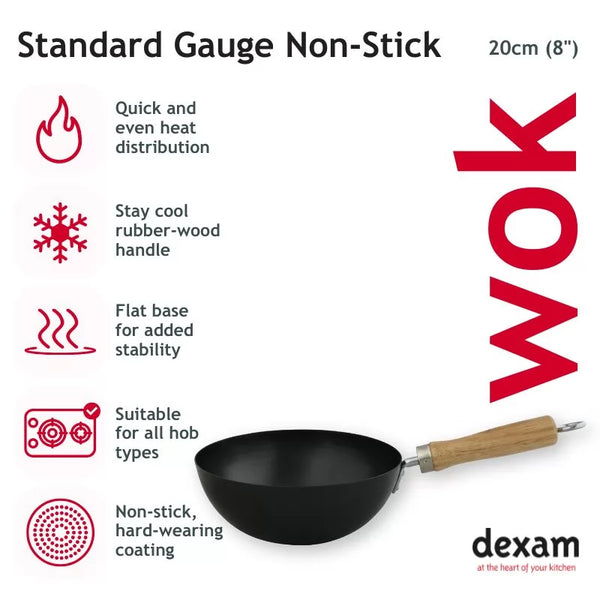 Dexam 8"/20cm Standard Gauge Non-Stick Carbon Steel Wok
