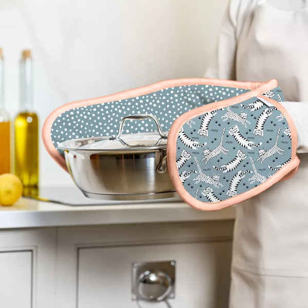Dexam Meow Recycled Cotton Double Oven Gloves - Blue