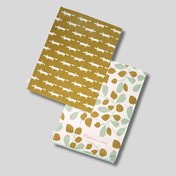 dexam Scion Mr Fox Set of 2 Tea Towels - Ochre